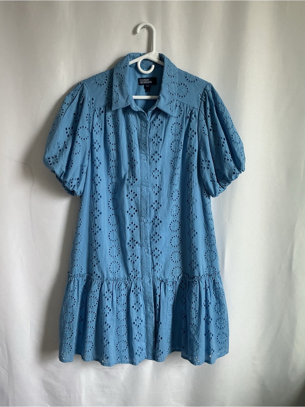 Donna Morgan Light Blue Eyelet Button-Down Puff Sleeve Tunic size 14